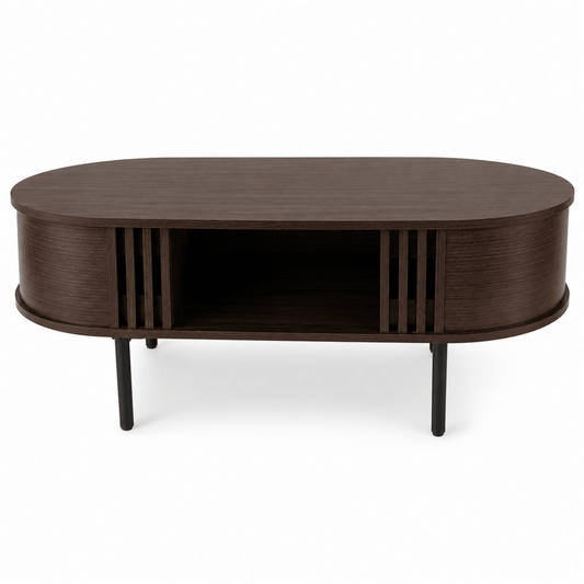 Oval Walnut-Finish Coffee Table with Storage - Al Thahani Furniture