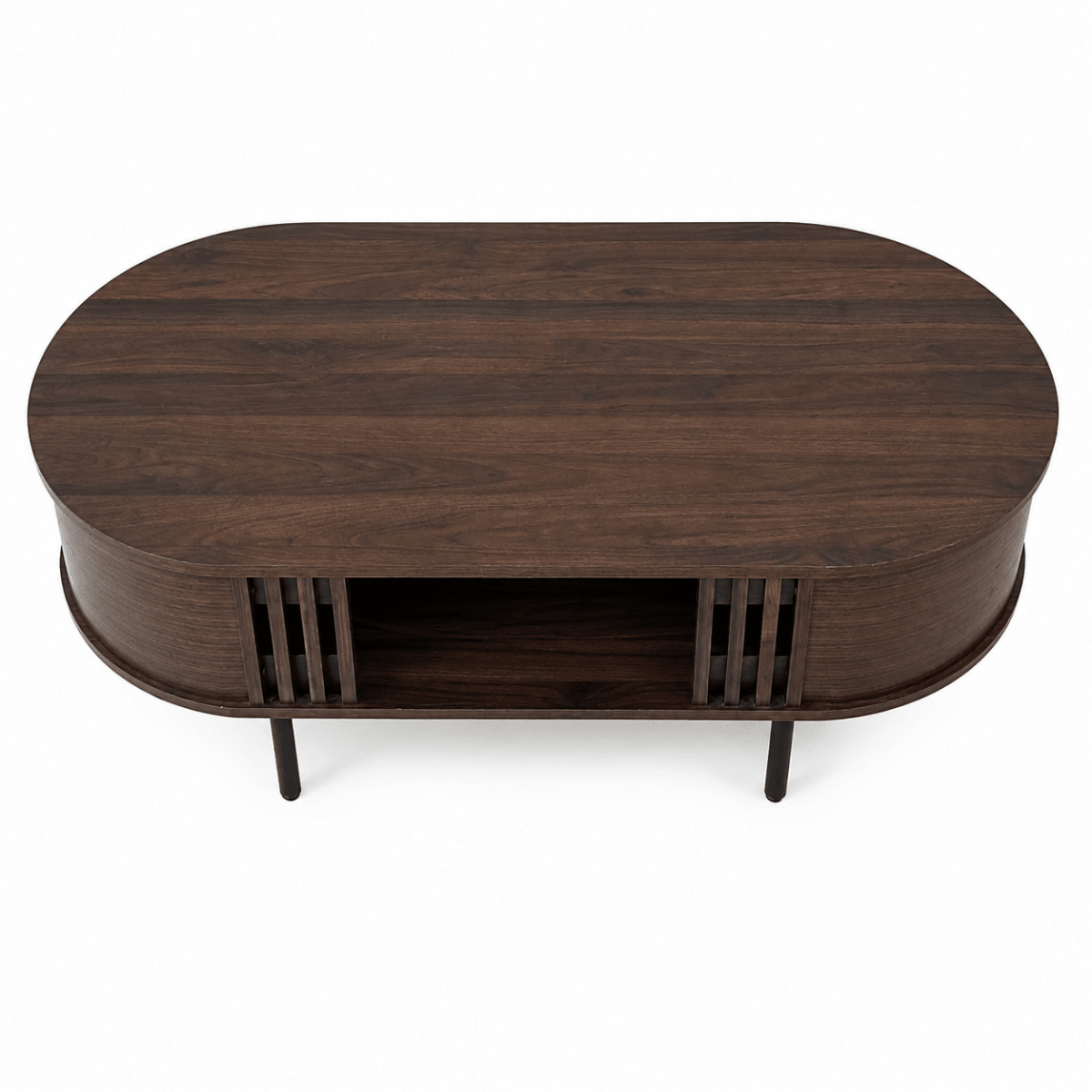 Oval Walnut-Finish Coffee Table with Storage - Al Thahani Furniture