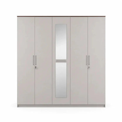 PAN Emirates Complete King Bedroom Set with 5-Door Mirrored Wardrobe & Visco-Gel Mattress - Al Thahani Furniture