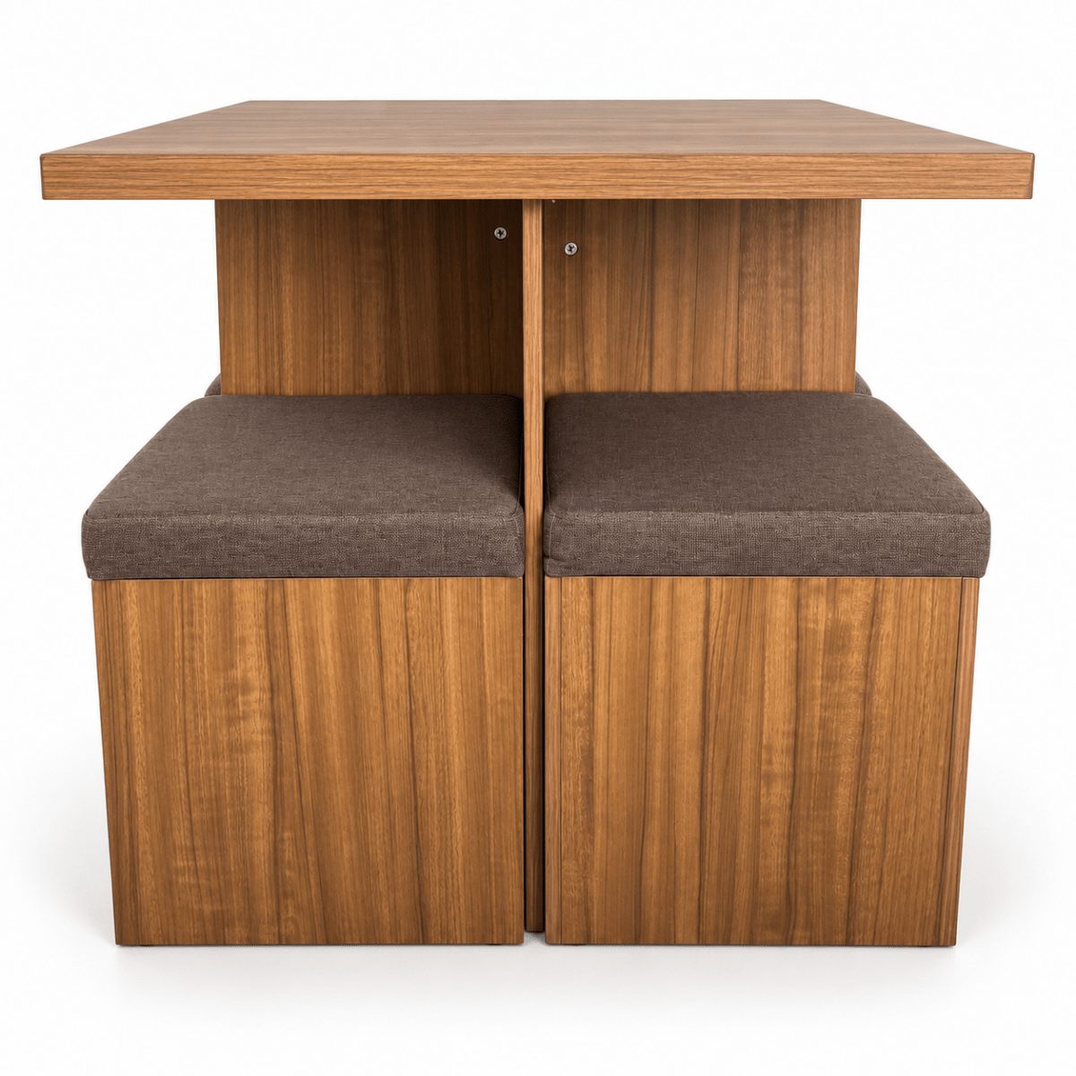 PAN Home 4-Seater Square Dining Table with 4 Storage Stools – Walnut Brown - Al Thahani Furniture