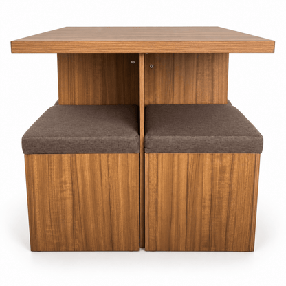 PAN Home 4-Seater Square Dining Table with 4 Storage Stools – Walnut Brown - Al Thahani Furniture