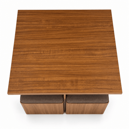 PAN Home 4-Seater Square Dining Table with 4 Storage Stools – Walnut Brown - Al Thahani Furniture