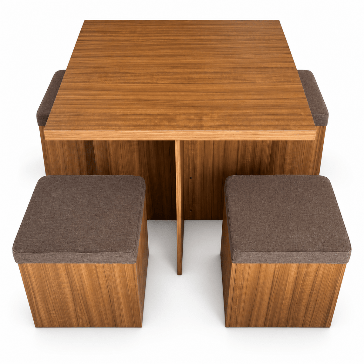 PAN Home 4-Seater Square Dining Table with 4 Storage Stools – Walnut Brown - Al Thahani Furniture