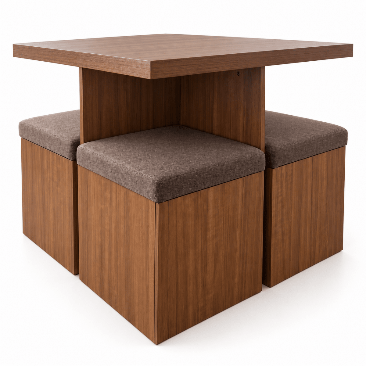 PAN Home 4-Seater Square Dining Table with 4 Storage Stools – Walnut Brown - Al Thahani Furniture