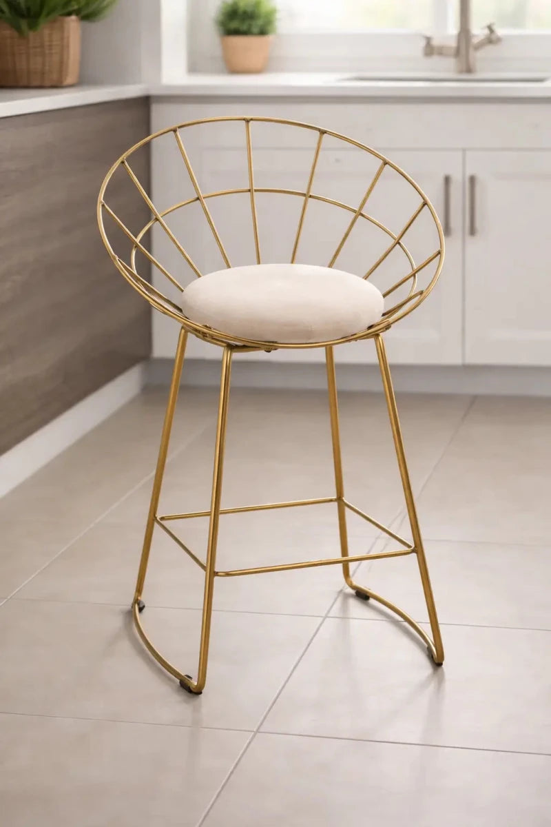 Pan Home Bar Chair – Gold Frame & Beige Cushion - althahanifurniture