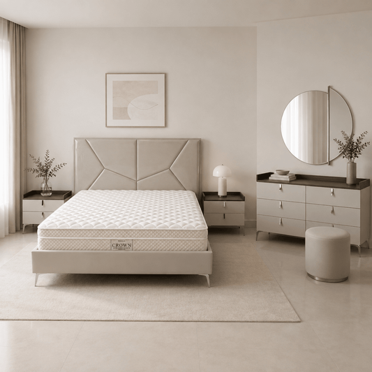 PAN Home Carmona 6-Piece King Bedroom Set with 2 USB Chargers | Grey, 180x200 cm - Al Thahani Furniture