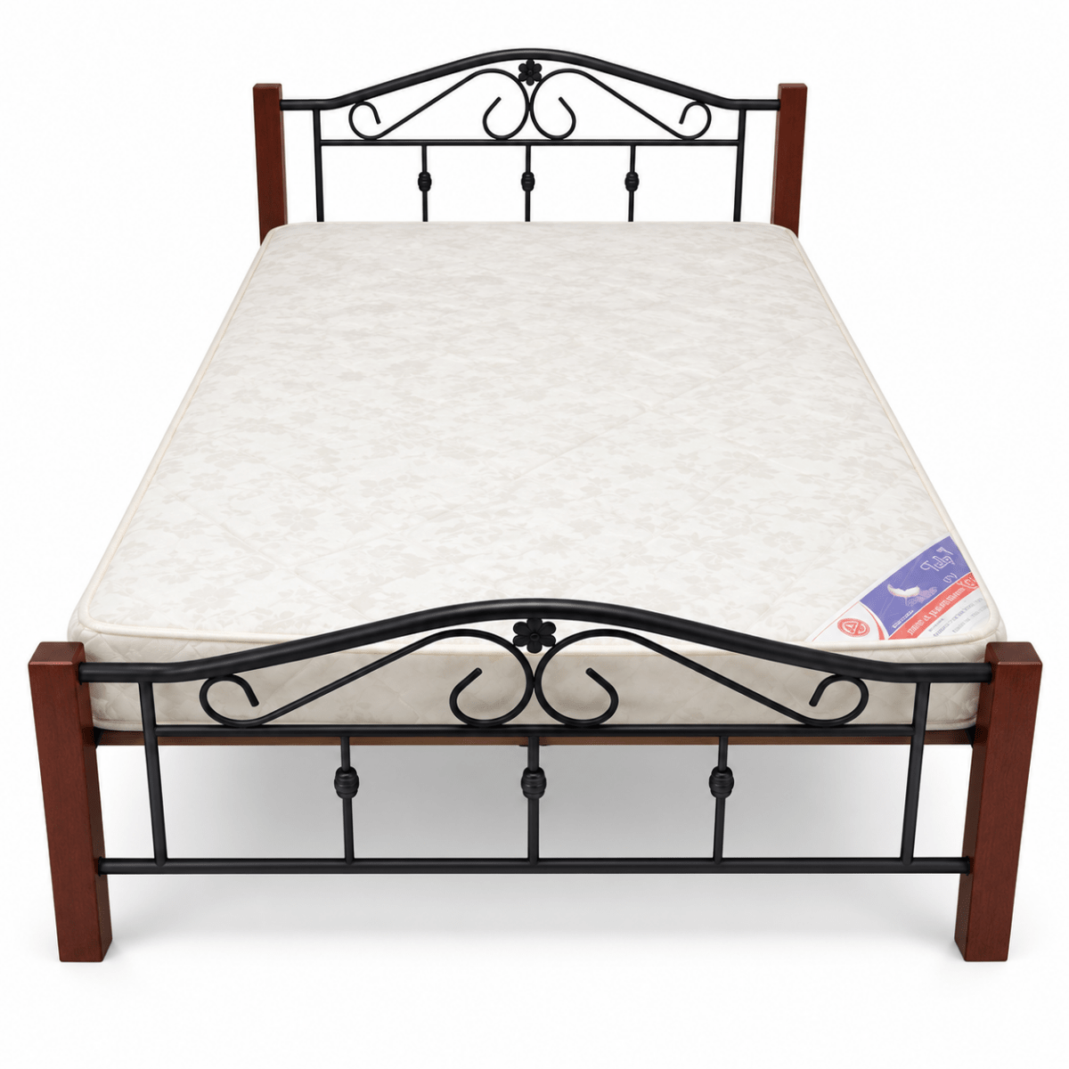 PAN Home Classic Metal Bed with Mattress – Black & Brown – 120 × 190 cm - Al Thahani Furniture