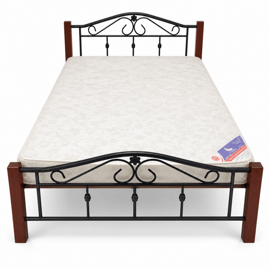 PAN Home Classic Metal Bed with Mattress – Black & Brown – 120 × 190 cm - Al Thahani Furniture