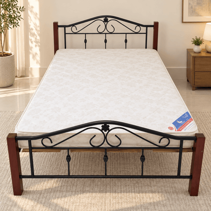 PAN Home Classic Metal Bed with Mattress – Black & Brown – 120 × 190 cm - Al Thahani Furniture