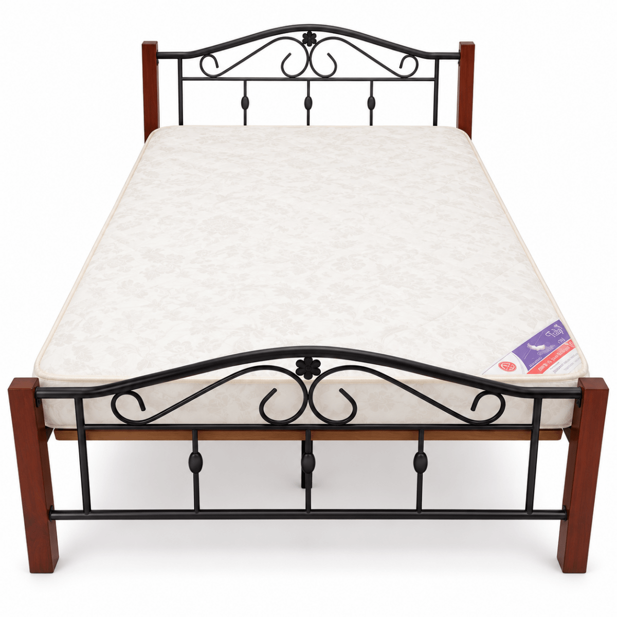 PAN Home Classic Metal Bed with Mattress – Black & Brown – 120 × 190 cm - Al Thahani Furniture
