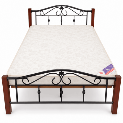 PAN Home Classic Metal Bed with Mattress – Black & Brown – 120 × 190 cm - Al Thahani Furniture