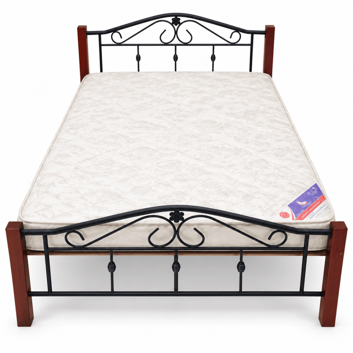 PAN Home Classic Metal Bed with Mattress – Black & Brown – 120 × 190 cm - Al Thahani Furniture