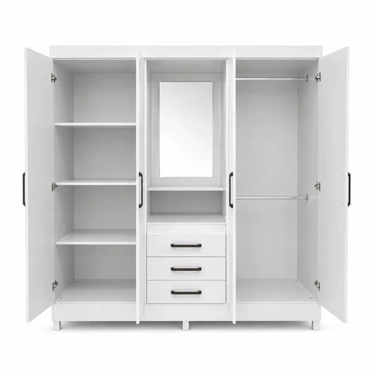 Pan Home Clean 4-Door Wardrobe with 3 Drawers & Mirror | White - used 8 months - Al Thahani Furniture
