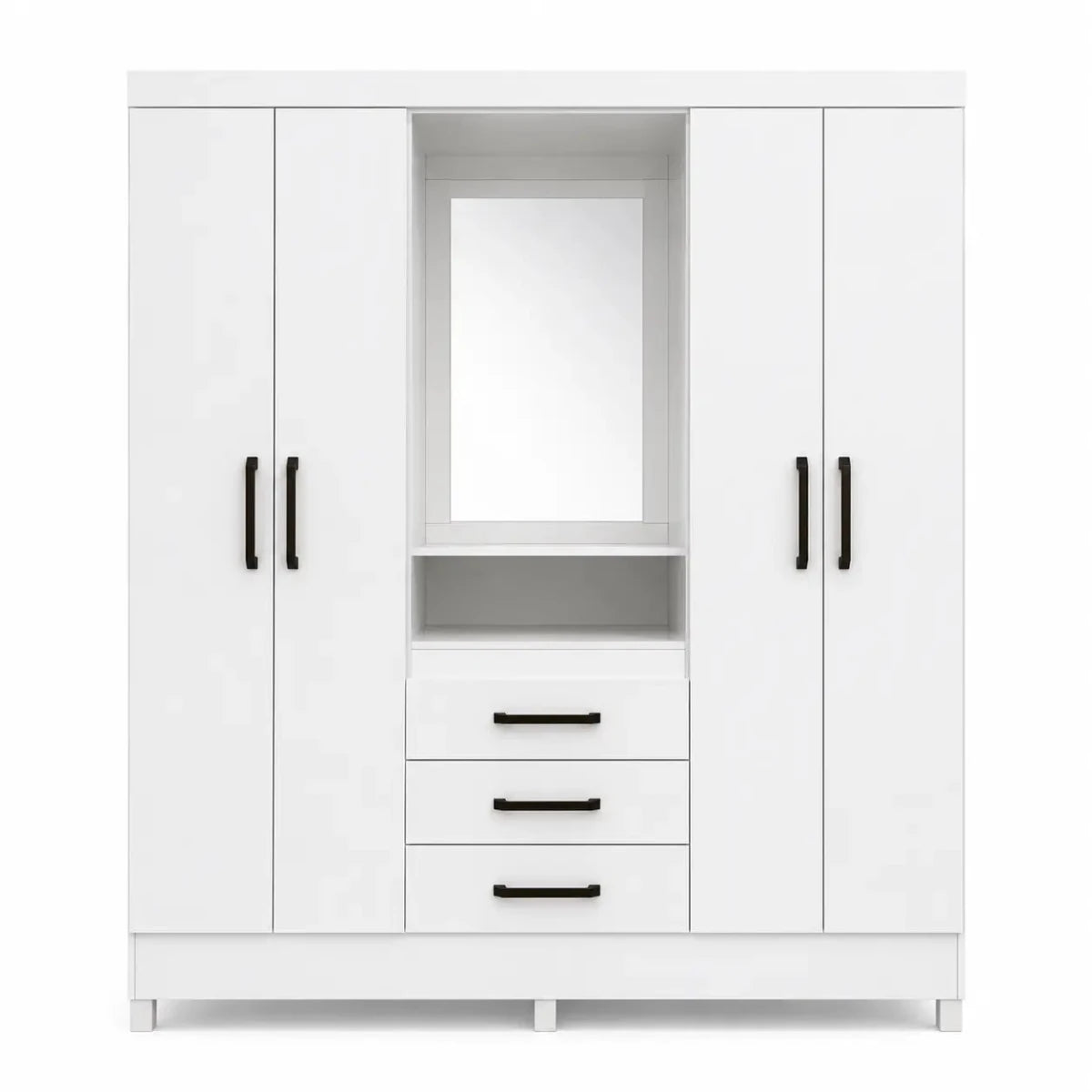 Pan Home Clean 4-Door Wardrobe with 3 Drawers & Mirror | White - used 8 months - Al Thahani Furniture