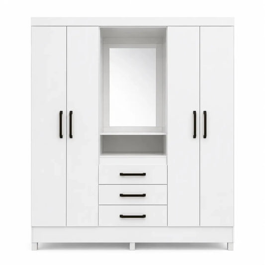 Pan Home Clean 4-Door Wardrobe with 3 Drawers & Mirror | White - used 8 months - Al Thahani Furniture