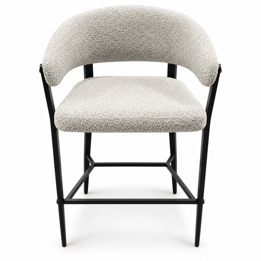PAN Home Erwan Bouclé Bar Chair with Curved Backrest – Beige & Black - Al Thahani Furniture