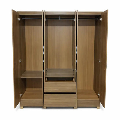 Pan Home Flash 6 - Door Wardrobe – Contemporary, 2 Central Drawers, Silver Handles, 147x45x180 cm - althahanifurniture