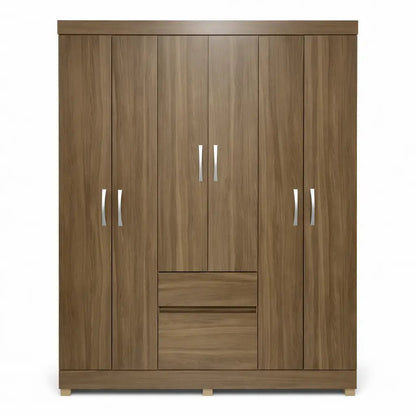 Pan Home Flash 6 - Door Wardrobe – Contemporary, 2 Central Drawers, Silver Handles, 147x45x180 cm - althahanifurniture