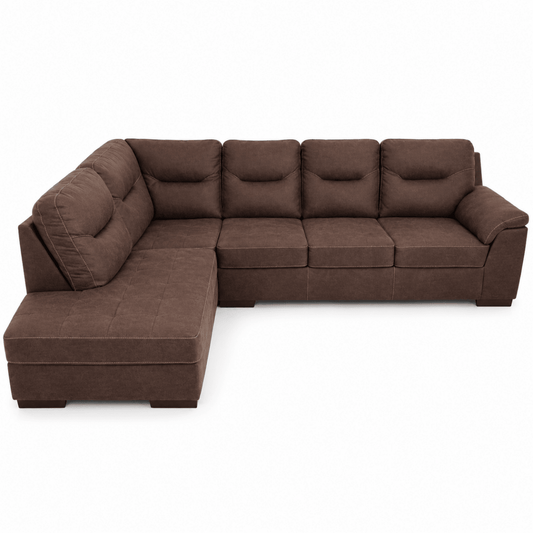 PAN Home Freeport L-Shaped Corner Sofa with Left Chaise – Choco Brown – 280 × 205 × 105 cm - Al Thahani Furniture
