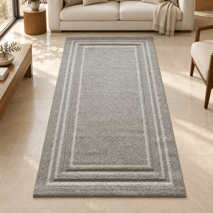 PAN Home Grey & Ivory Textured Border Area Rug – 100 × 200 cm - Al Thahani Furniture