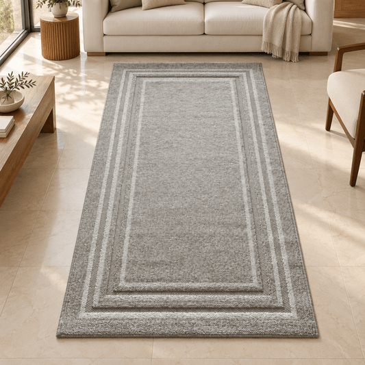PAN Home Grey & Ivory Textured Border Area Rug – 100 × 200 cm - Al Thahani Furniture