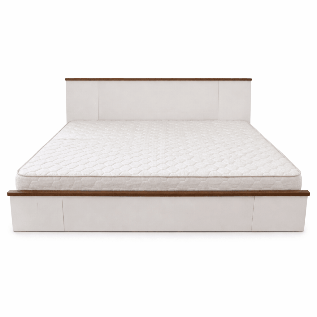 Pan Home King Bed & Mattress Set – Sleek White Wood Frame – 180x200 cm - althahanifurniture