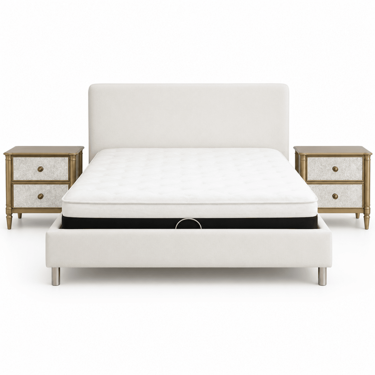 Pan Home King Bedroom Set (5-Piece) | Beige Upholstered & Light Brown, 180x200 cm, without Mattress - used 9 months - Al Thahani Furniture