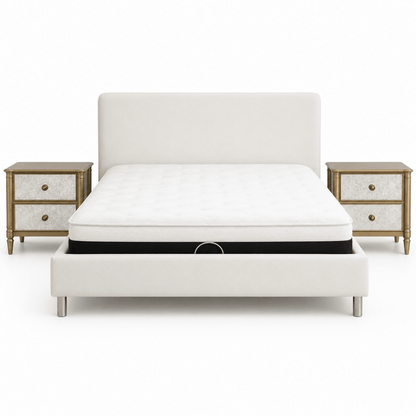 Pan Home King Bedroom Set (5-Piece) | Beige Upholstered & Light Brown, 180x200 cm, without Mattress - used 9 months - Al Thahani Furniture