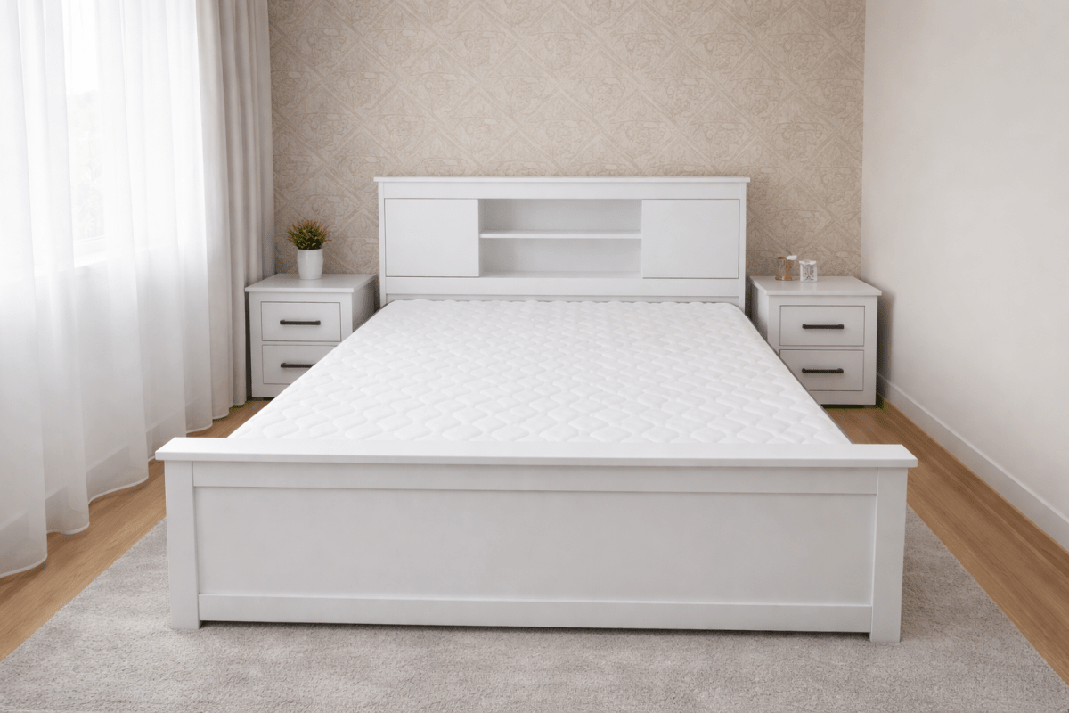 Pan Home Modern King Bedroom Set – White Storage Headboard – 4 - Piece Suite – King Size (180x200 cm) - althahanifurniture