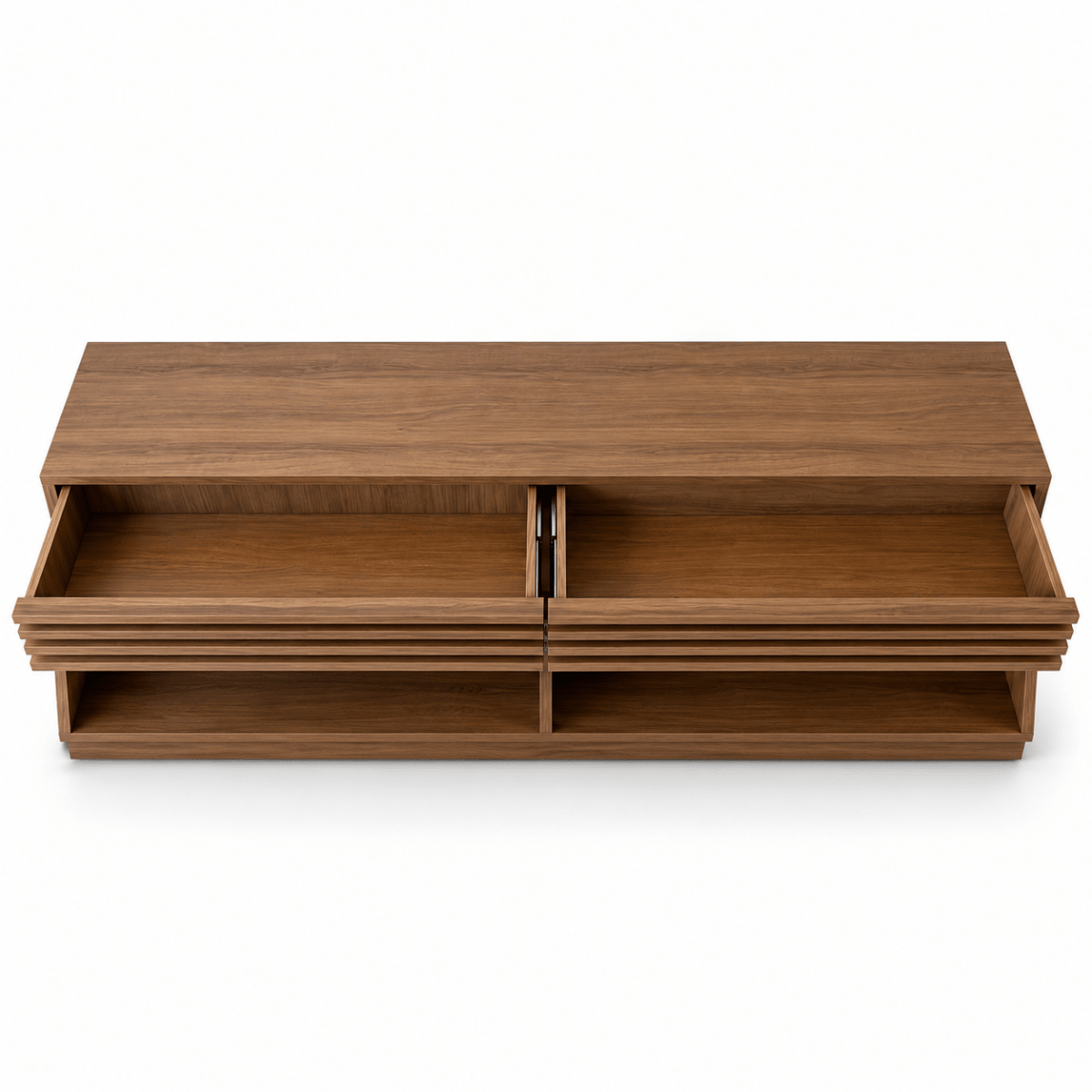 PAN Home Modern TV Unit with 2 Slatted Drawers & Open Shelves – Walnut Brown - Al Thahani Furniture