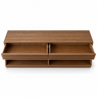 PAN Home Modern TV Unit with 2 Slatted Drawers & Open Shelves – Walnut Brown - Al Thahani Furniture