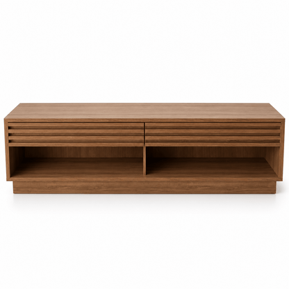 PAN Home Modern TV Unit with 2 Slatted Drawers & Open Shelves – Walnut Brown - Al Thahani Furniture