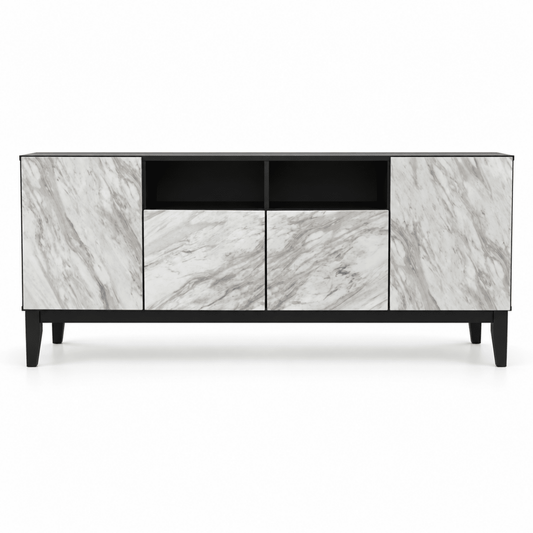 PAN Home Povera 4-Door TV Unit – 200 cm – Black & White Marble Style - Al Thahani Furniture