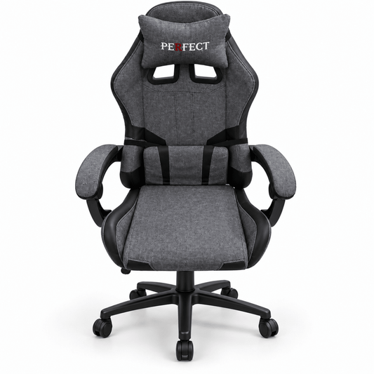 PAN Home Racing-Style Gaming Chair with Headrest & Lumbar Cushion – Charcoal Grey & Black - Al Thahani Furniture