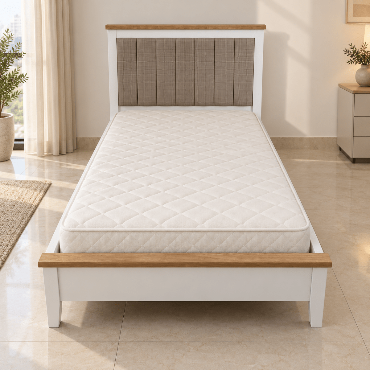 PAN Home ROSEFIELD Kids Bed with Mattress – White & Oak – 120 × 200 cm - Al Thahani Furniture
