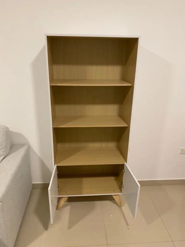 Pan Home Shelving Unit | White & Wood Grain - althahanifurniture