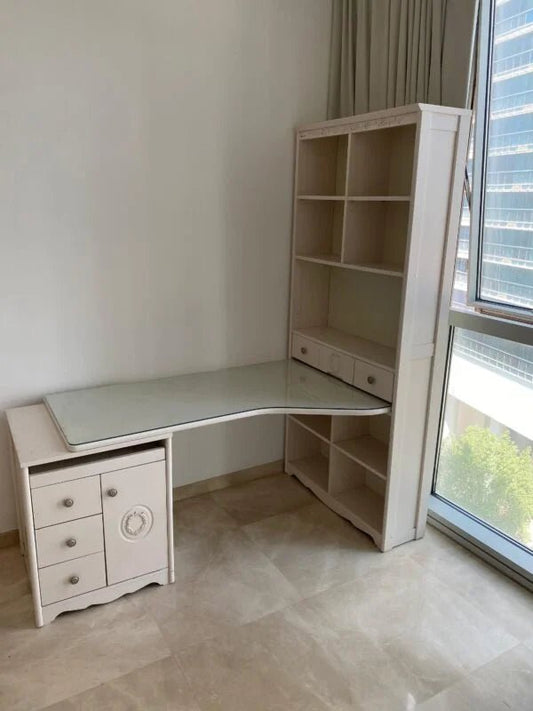 Pan Home Victorian Style Study Desk | White Wood | Antique Design - althahanifurniture