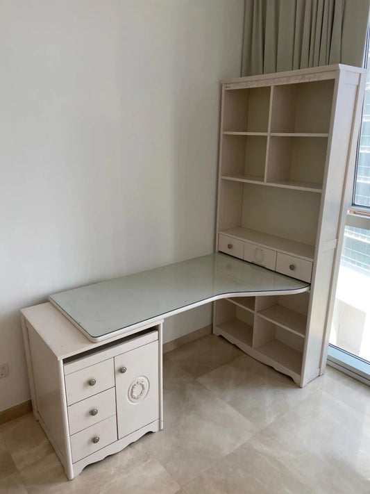 Pan Home Victorian Style Study Desk | White Wood | Antique Design - althahanifurniture