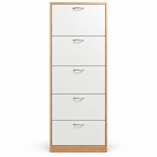 PAN Home Whitmor 30-Pair Shoe Rack with 5 Drawers – White & Natural - Al Thahani Furniture