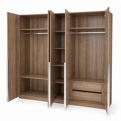 Pan Home Wrenley 5-Door Wardrobe with Drawers – Natural Wood - Al Thahani Furniture