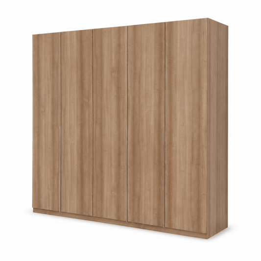 Pan Home Wrenley 5-Door Wardrobe with Drawers – Natural Wood - Al Thahani Furniture