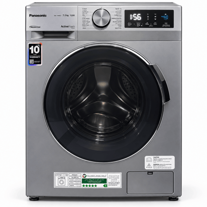 Panasonic 7kg Inverter Front Load Washing Machine – NA-14MG1LAE – Silver – 1200 RPM - Al Thahani Furniture