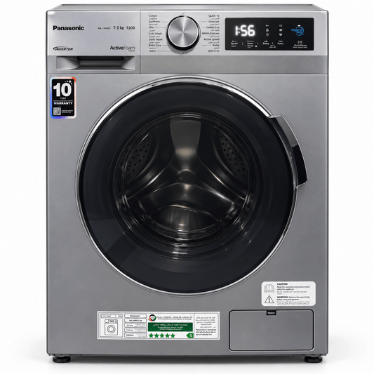 Panasonic 7kg Inverter Front Load Washing Machine – NA-14MG1LAE – Silver – 1200 RPM - Al Thahani Furniture