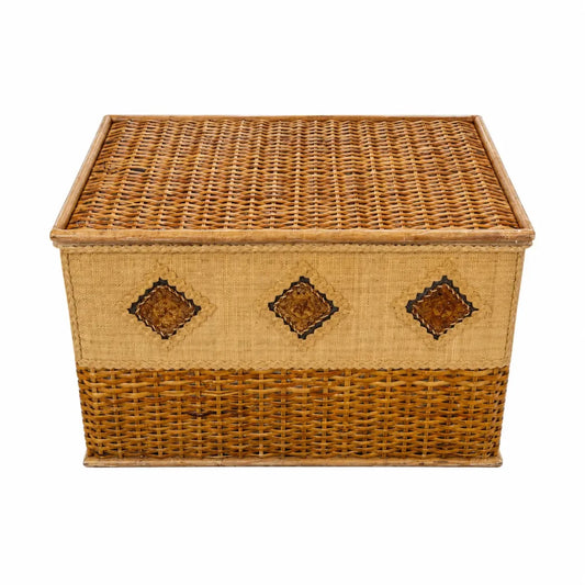 PJ Collection Hand-Woven Rattan Storage Box | Diamond Pattern, 65x41x45 cm - used 8 months - Al Thahani Furniture