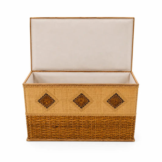 PJ Collection Hand-Woven Rattan Storage Box | Diamond Pattern, 65x41x45 cm - used 8 months - Al Thahani Furniture