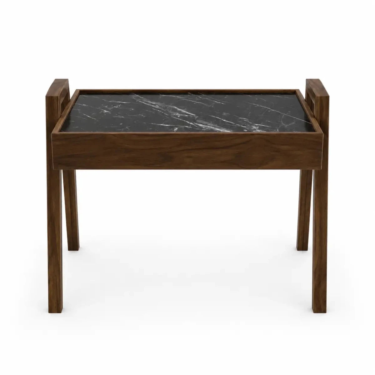 Porada - Style Walnut & Nero Marquina Marble Side Table - used 3 months - Al Thahani Furniture