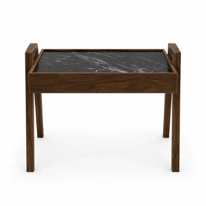 Porada - Style Walnut & Nero Marquina Marble Side Table - used 3 months - Al Thahani Furniture