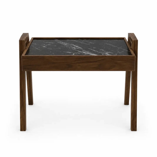 Porada - Style Walnut & Nero Marquina Marble Side Table - used 3 months - Al Thahani Furniture