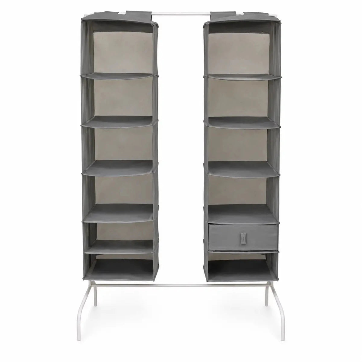Portable Garment Rack with Dual Hanging Shelves & Storage Drawer | White Metal Frame - used 2 months - Al Thahani Furniture