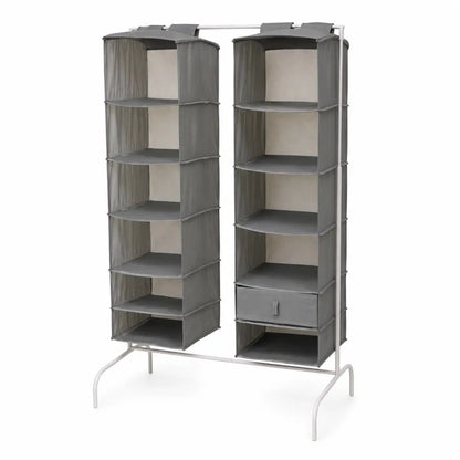 Portable Garment Rack with Dual Hanging Shelves & Storage Drawer | White Metal Frame - used 2 months - Al Thahani Furniture